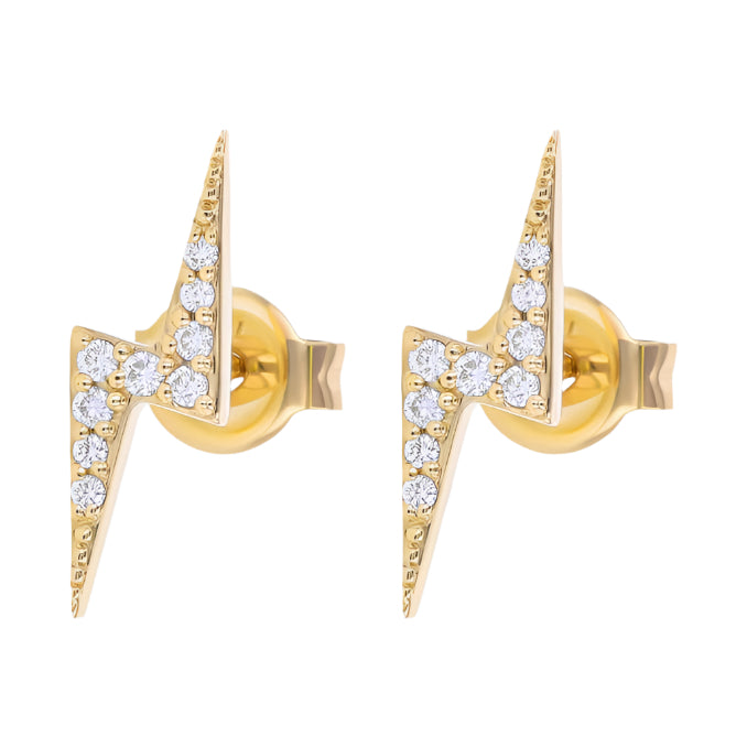 The White Diamond Lightning Bolt Stud Yellow Gold Pair