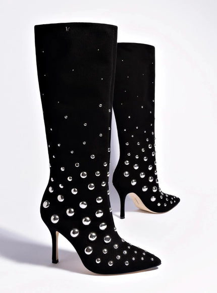 Larroude Kate Studs Boot In Black Suede