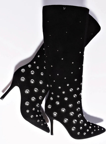 Larroude Kate Studs Boot In Black Suede