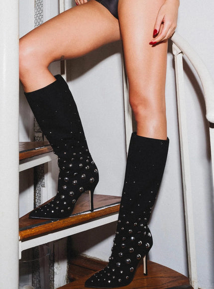 Larroude Kate Studs Boot In Black Suede