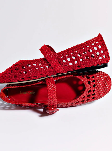 Larroude Verona Macrame Ballet Flat In Scarlet Leather