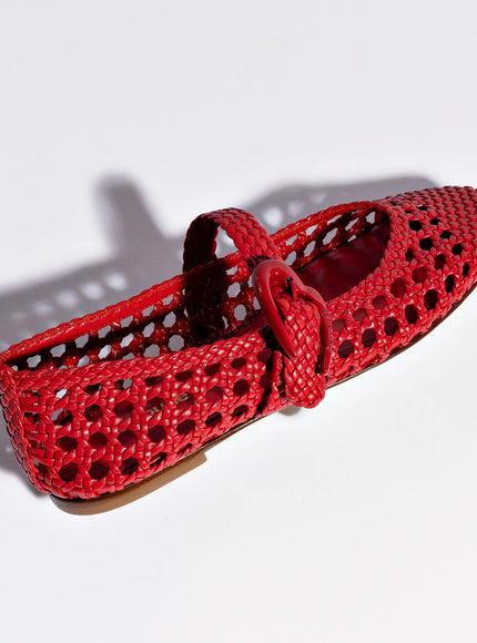 Larroude Verona Macrame Ballet Flat In Scarlet Leather