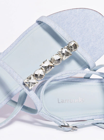 Larroude Calypso Flat Sandal In Maya Denim and Crystals