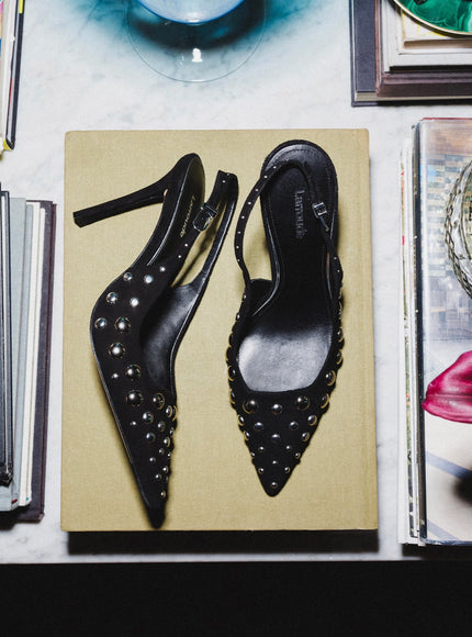 Larroude Kaitlan Studs Pump In Black Suede