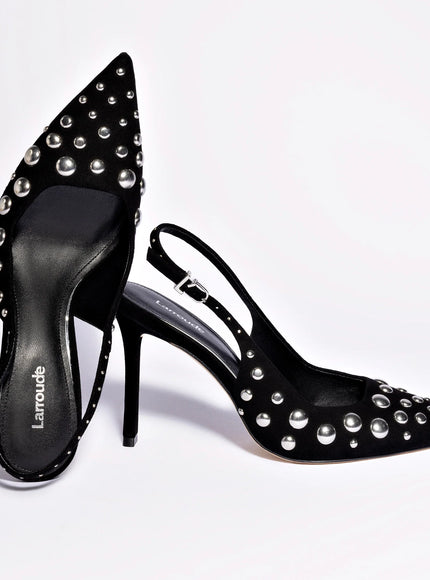 Larroude Kaitlan Studs Pump In Black Suede