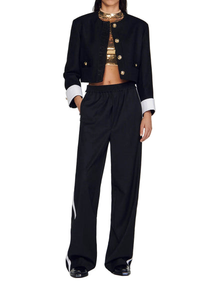 Sandro Cropped Jacket with Contrast Cuffs and Gold Buttons