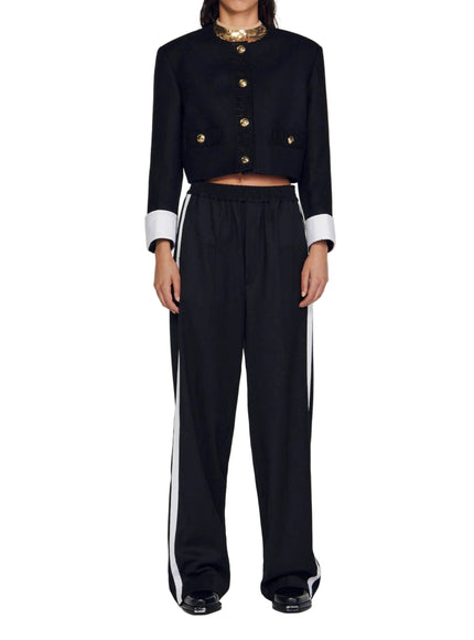 Sandro Cropped Jacket with Contrast Cuffs and Gold Buttons