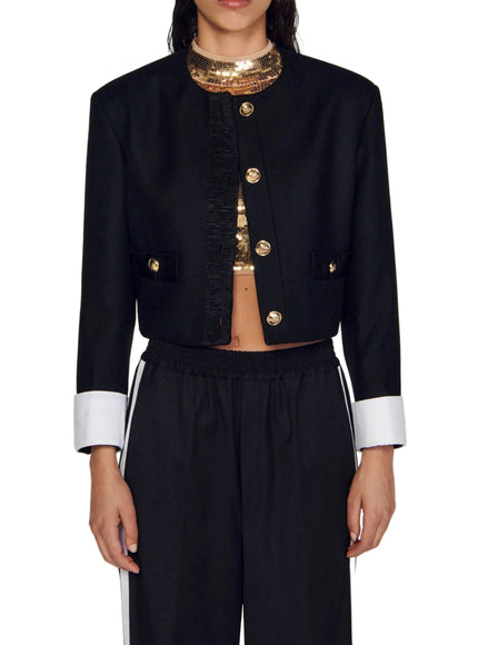 Sandro Cropped Jacket with Contrast Cuffs and Gold Buttons