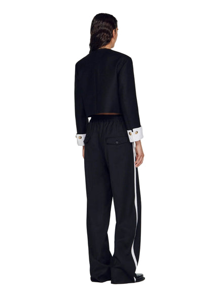 Sandro Cropped Jacket with Contrast Cuffs and Gold Buttons