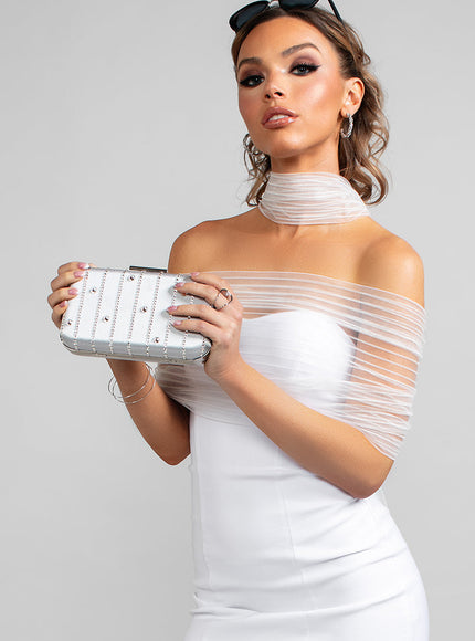 Skye Crystal Clutch in Silver