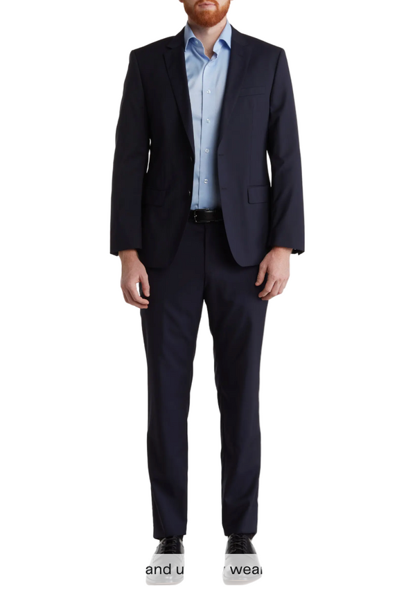 BOSS Huge Genius Dark Blue Two-Button Notch Lapel Wool Suit