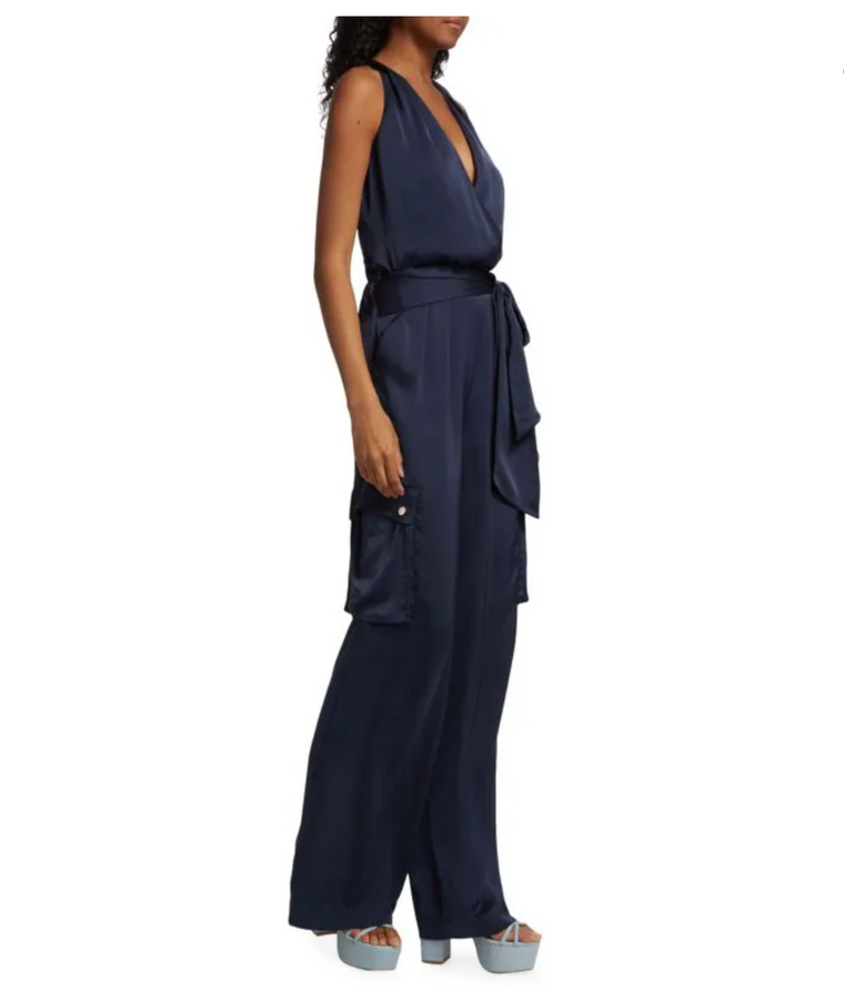 Ramy Brook Savannah Satin Cargo Jumpsuit