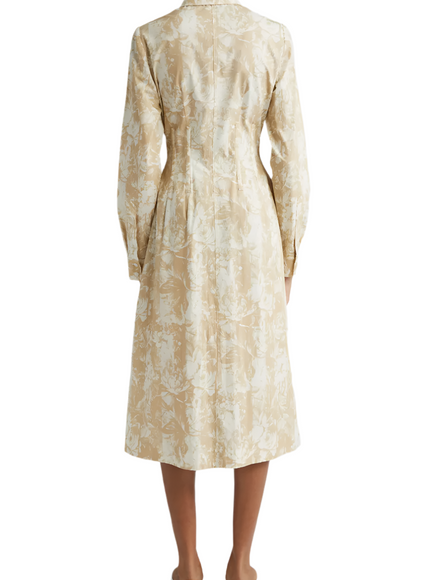 Lela Rose Striped Floral-Print Midi Shirtdress