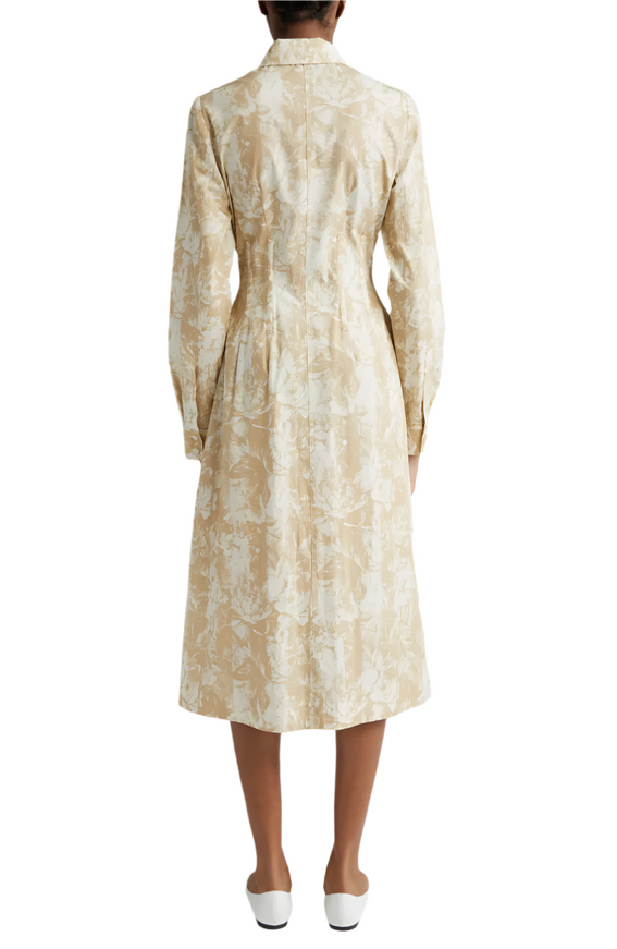 Lela Rose Striped Floral-Print Midi Shirtdress