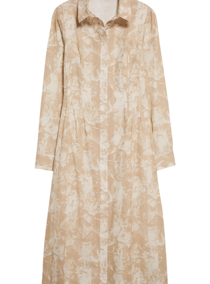 Lela Rose Striped Floral-Print Midi Shirtdress