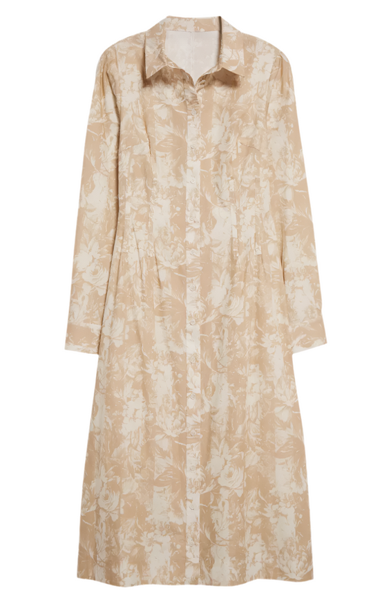 Lela Rose Striped Floral-Print Midi Shirtdress