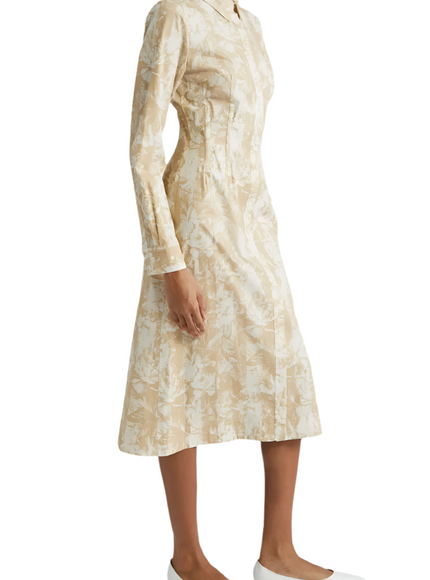 Lela Rose Striped Floral-Print Midi Shirtdress