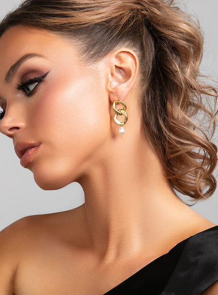 Serena Chain Link & Pearl Drop Earrings