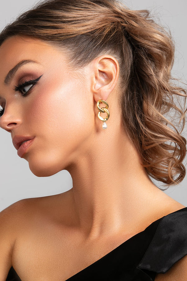 Serena Chain Link & Pearl Drop Earrings