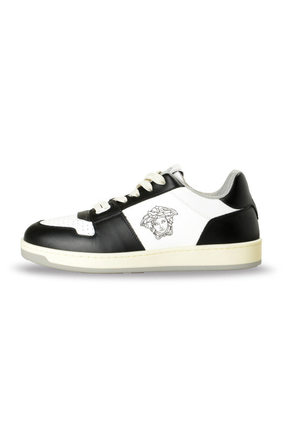 Versace Medusa Logo Black & White Leather Sneakers