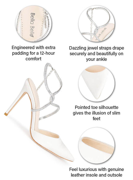 Bella Belle Sidney Ivory Crystal Strap Pointed Toe Heels