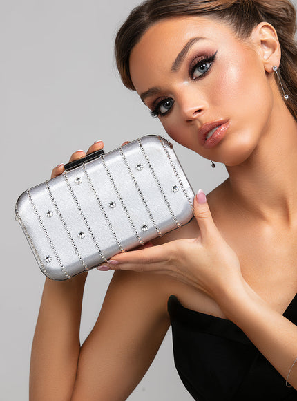 Skye Crystal Clutch in Silver