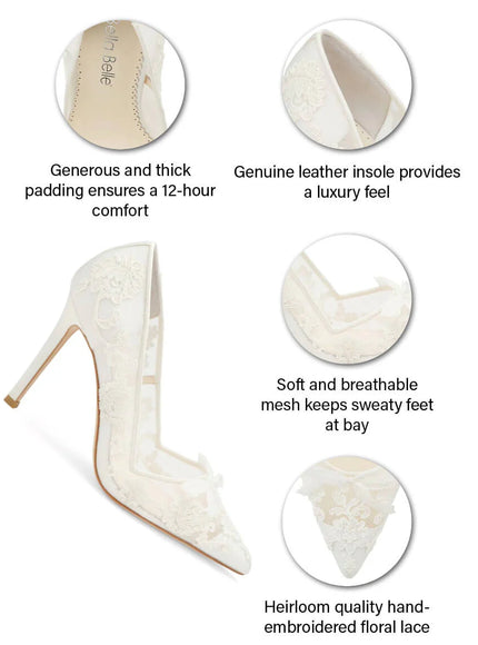 Bella Belle Sophia Ivory Lace Bridal Pumps – 4-Inch Heels