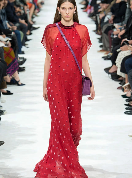 Valentino Garavani Red Embellished Silk Chiffon Gown