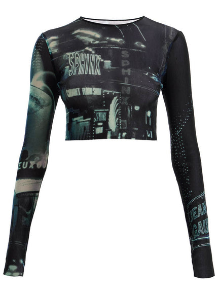 JEAN PAUL GAULTIER pigalle printed tulle crop top with