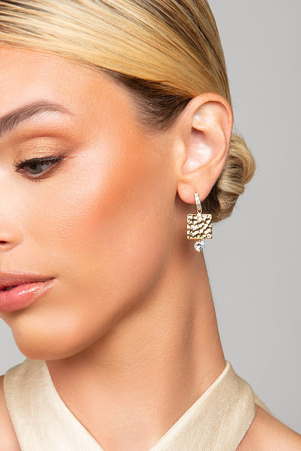 Tatiana Hammered Crystal Drop Earrings