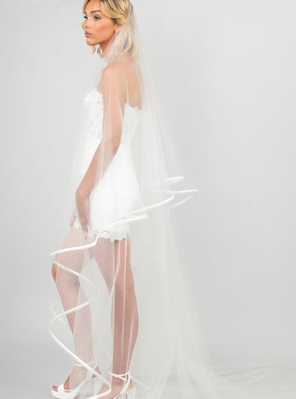 Ariel Taub Tenley Two-Tier Cathedral Veil with Ribbon & Horsehair Trim
