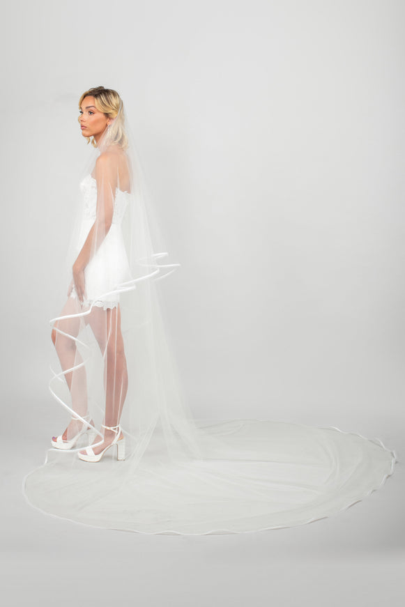 Ariel Taub Tenley Two-Tier Cathedral Veil with Ribbon & Horsehair Trim