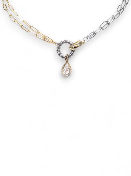Tiffany Mixed Metal Choker Necklace with CZ Drop Pendant
