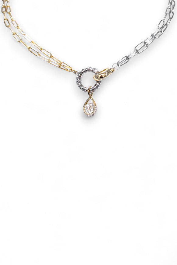Tiffany Mixed Metal Choker Necklace with CZ Drop Pendant