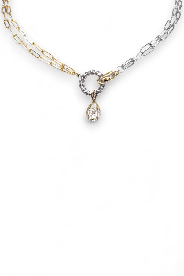 Tiffany Mixed Metal Choker Necklace with CZ Drop Pendant