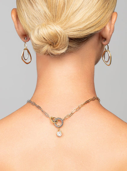 Tiffany Mixed Metal Choker Necklace with CZ Drop Pendant