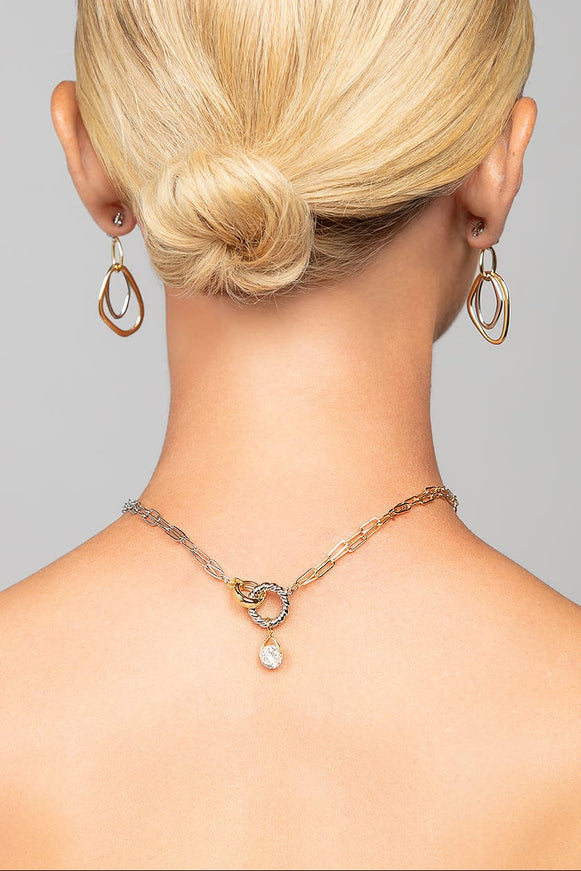 Tiffany Mixed Metal Choker Necklace with CZ Drop Pendant