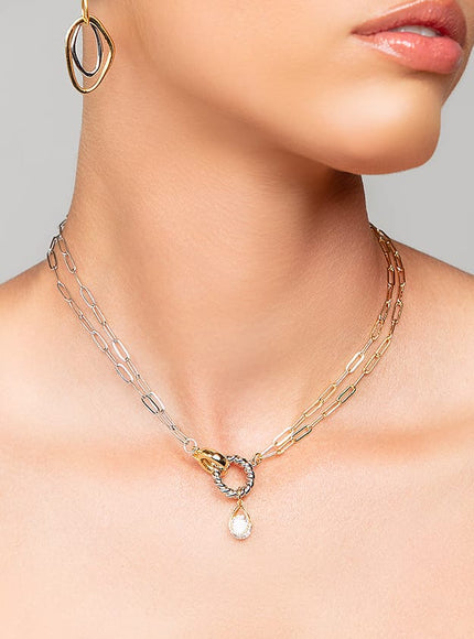 Tiffany Mixed Metal Choker Necklace with CZ Drop Pendant