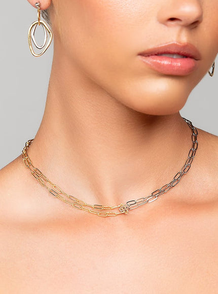 Tiffany Mixed Metal Choker Necklace with CZ Drop Pendant