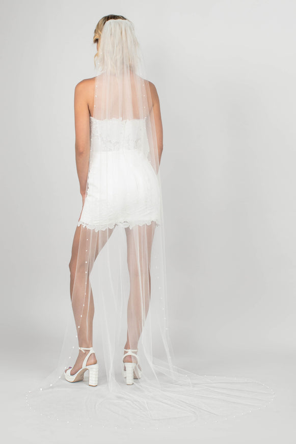 Ariel Taub Tina Chapel Veil with Pearl Studded Border