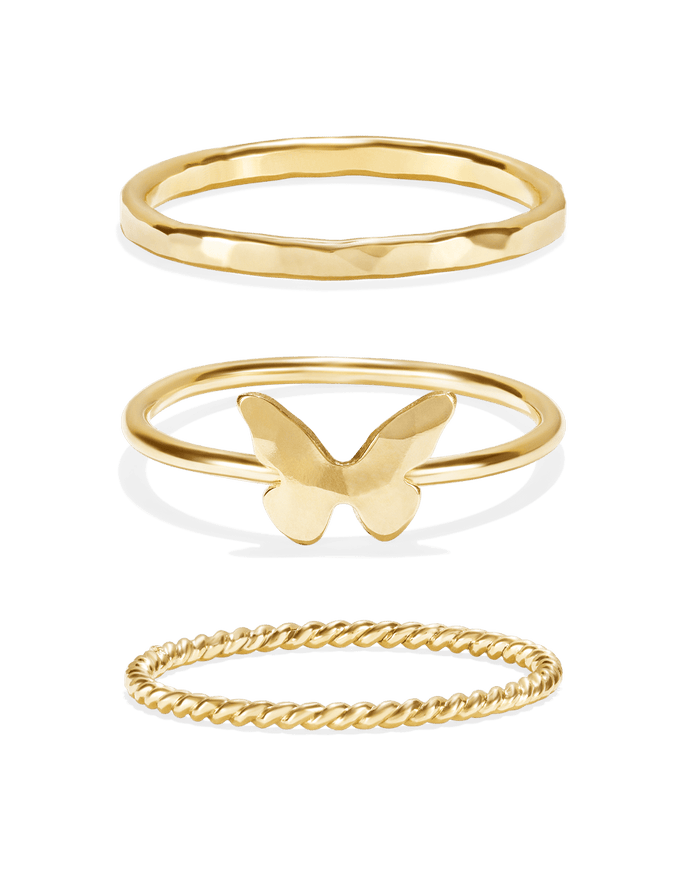 Tiny Butterfly Stacking Ring Set