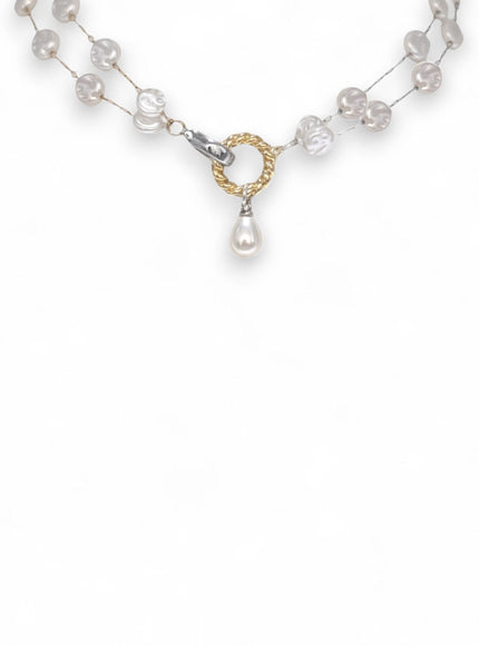 Très Chic Double Row Pearl Choker Necklace Mix Metal