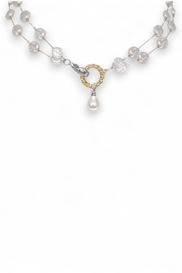 Très Chic Double Row Pearl Choker Necklace Mix Metal