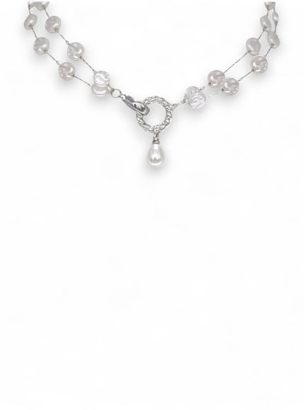 Très Chic Double Row Pearl Choker Necklace Silver