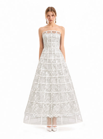 Gemy Maalouf Caged Long Gown White