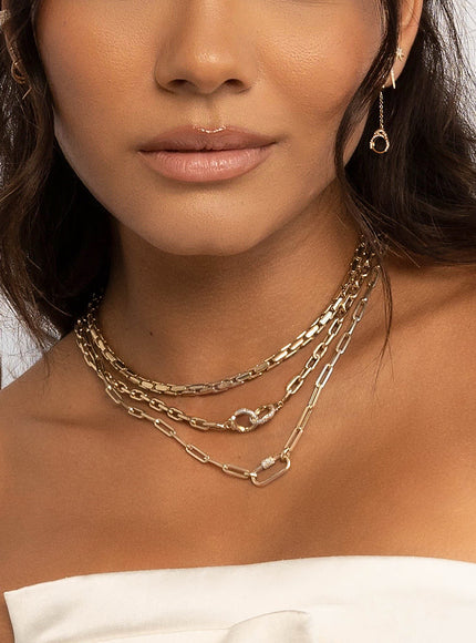 Zoe Lev 14K Gold Large Open Link Chain with Diamond Handcuffs Necklace