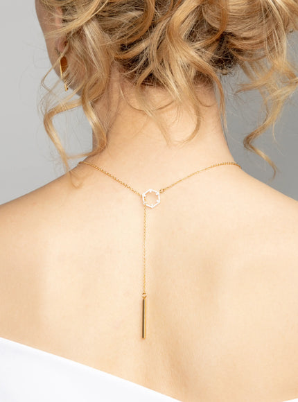 Veronica Hexagon Crystal Lariat Necklace