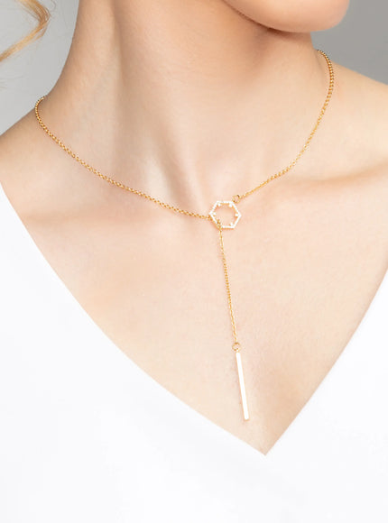 Veronica Hexagon Crystal Lariat Necklace