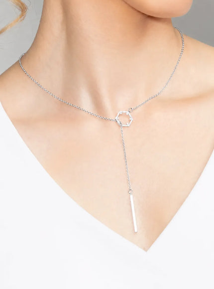 Veronica Hexagon Crystal Lariat Necklace