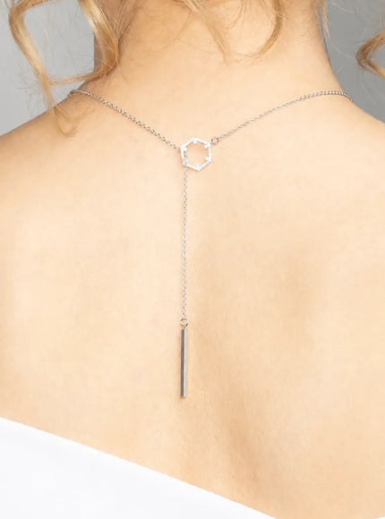 Veronica Hexagon Crystal Lariat Necklace
